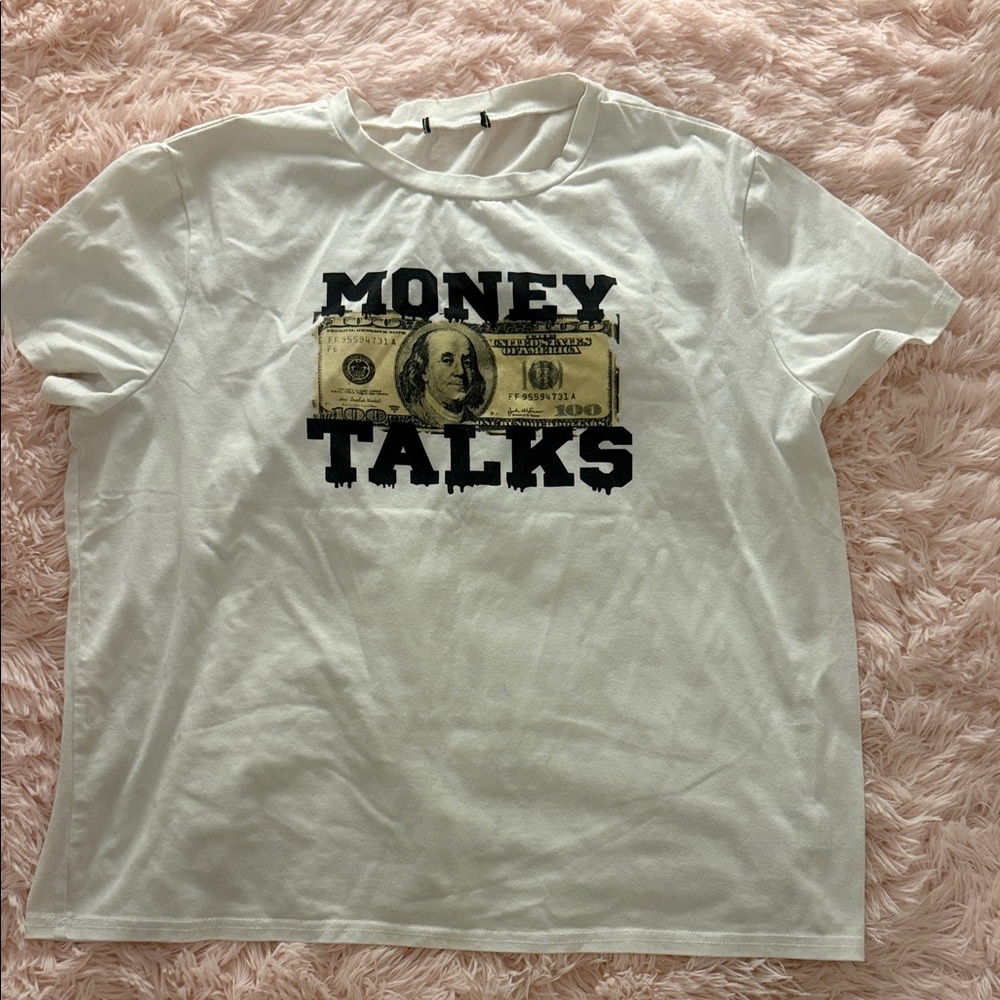 Source Unknown White 'MONEY TALKS' Graphic Tee with Dollar Print